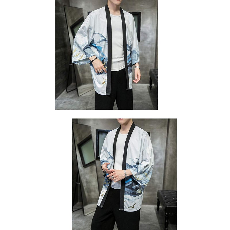 Seidarise Men's Haori Jacket Kimono Cardigan Yukata Noragi Happi Coat - Image 3